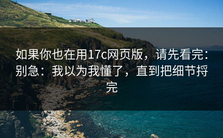 如果你也在用17c网页版，请先看完：别急：我以为我懂了，直到把细节捋完