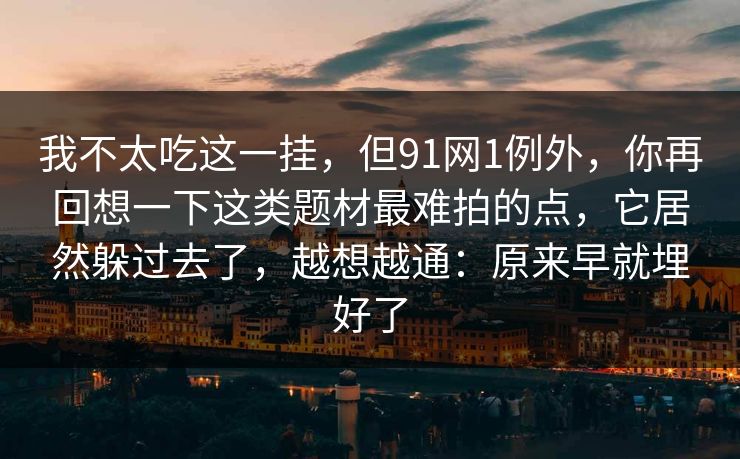 我不太吃这一挂，但91网1例外，你再回想一下这类题材最难拍的点，它居然躲过去了，越想越通：原来早就埋好了